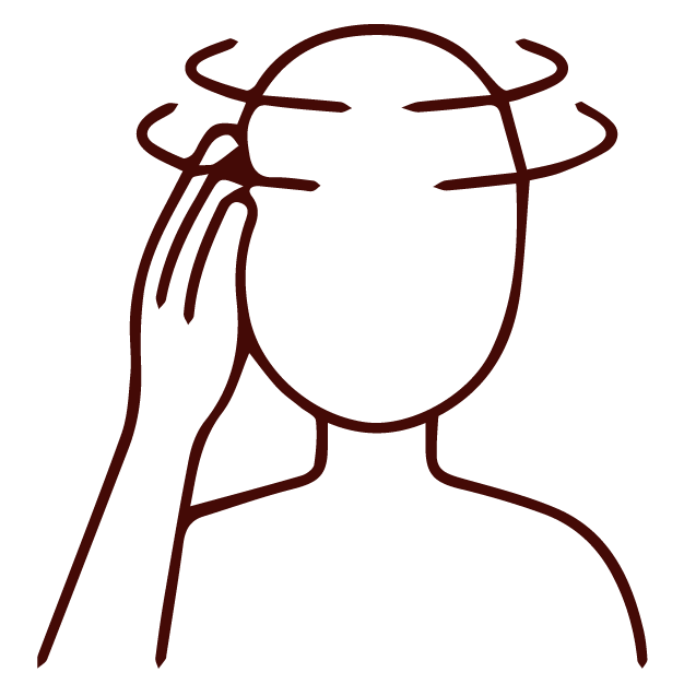Line drawing of a person holding their head, swirling lines show dizziness—linked to TCM concepts.