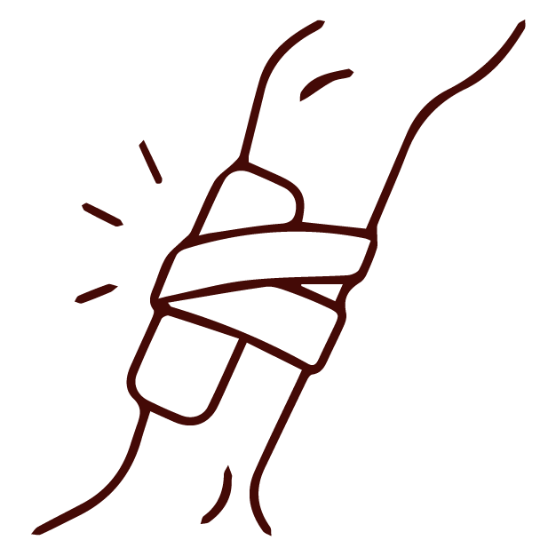 Line drawing of a bandaged forearm, with TCM-inspired emphasis marks around the bandage.